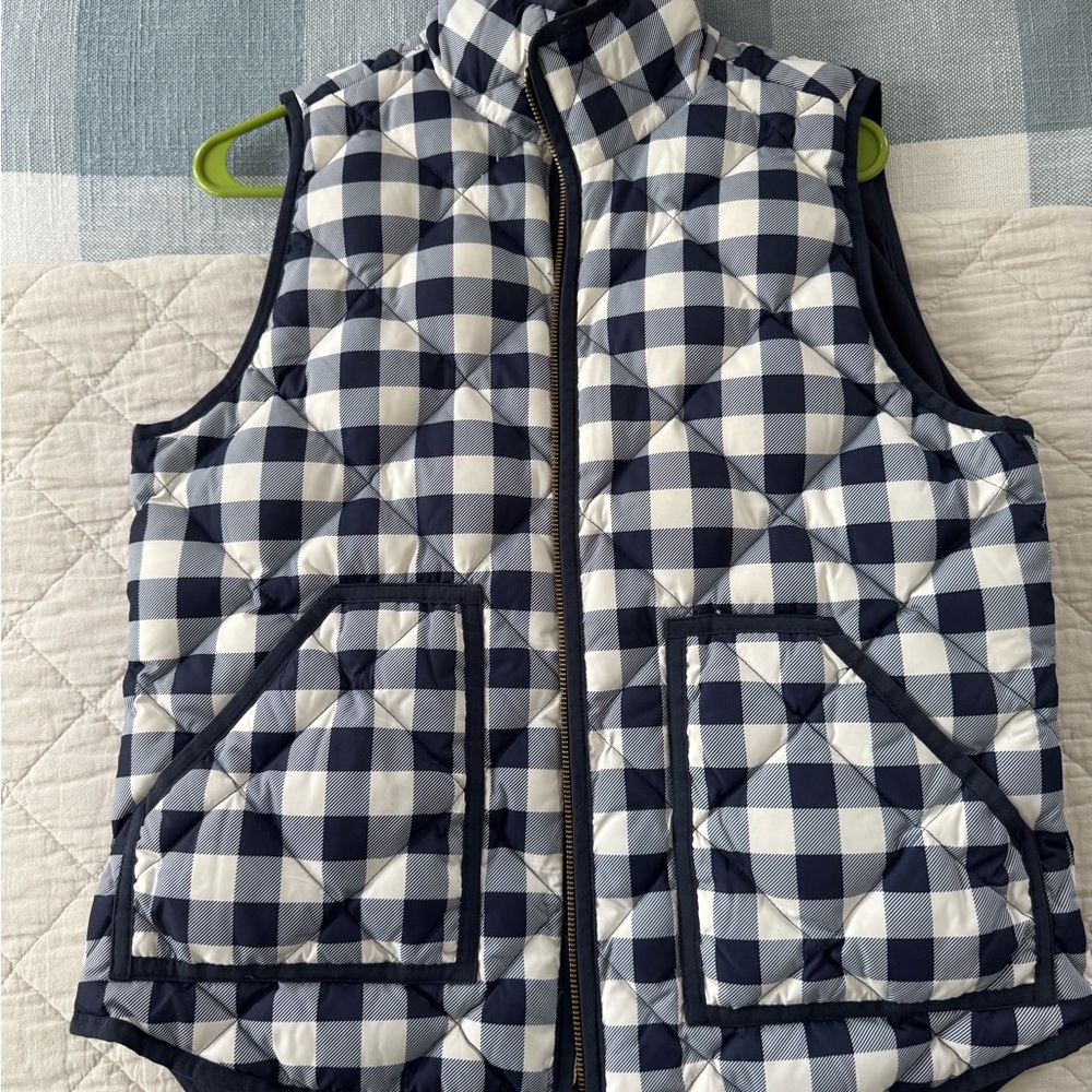 J. Crew Navy and White Checkered Quilted Vest